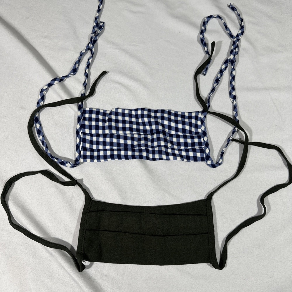 NEW Reformation Face Mask [ 2 Piece ]‎ Blue Gingham Print + Olive Green #T2153